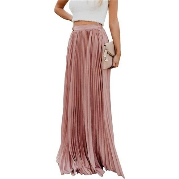 High Waist Pleated Chiffon Maxi Skirt Flowy Long Boho Skirt - Picture 1 of 6